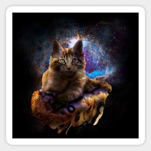 Galaxy Space Maine Coon Cat On Pizza Sticker